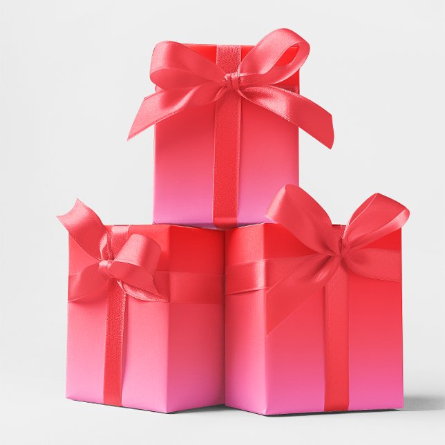 Papel De Presente Gradiente de São Valentim Rosa e Vermelho (Pink and Red Valentine Gradient Wrapping Paper)
