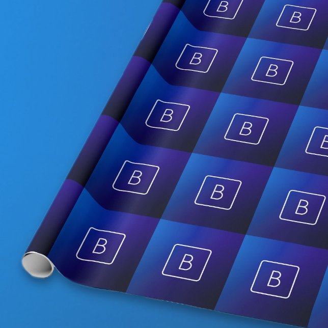 Papel De Presente Gradiente e Monograma de Mão Azul Escuro Simples (Criador carregado)