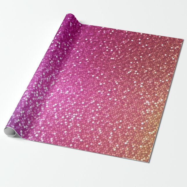 Papel De Presente Gradiente Hexagonal Glitter Arco-Íris (Desenrolado)
