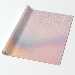 Papel De Presente Gradiente Holográfico Iridescente, Cinza Rosa-Chic