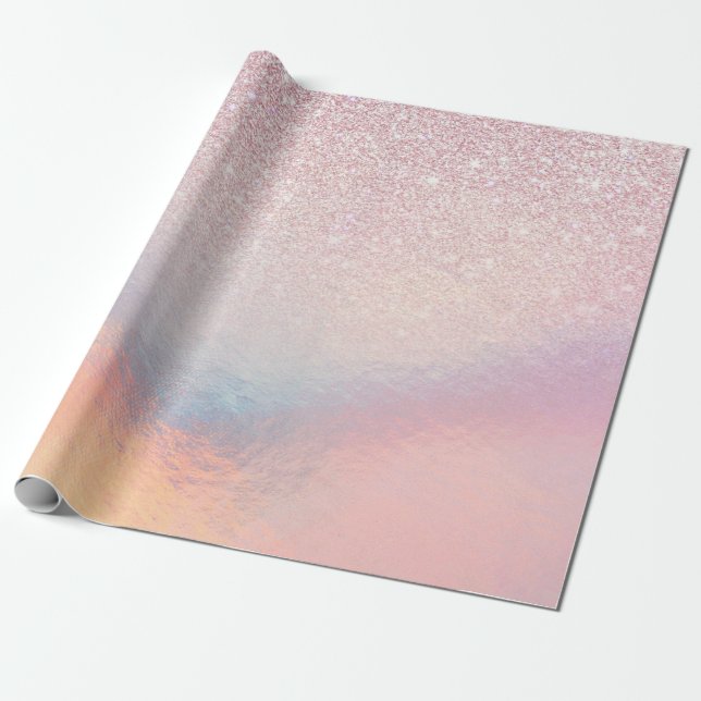 Papel De Presente Gradiente Holográfico Iridescente, Cinza Rosa-Chic (Desenrolado)