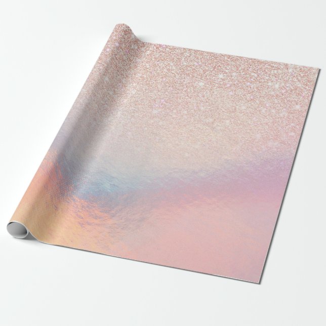 Papel De Presente Gradiente Holográfico Rosa Iridescente da Lente (Desenrolado)