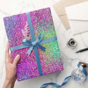 Papel De Presente Gradiente Ombre Rosa Moderno com Brilho e Glitter