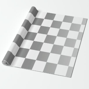 Papel De Presente Gradiente Prateado Lisos Xadrez Branco – Elegante