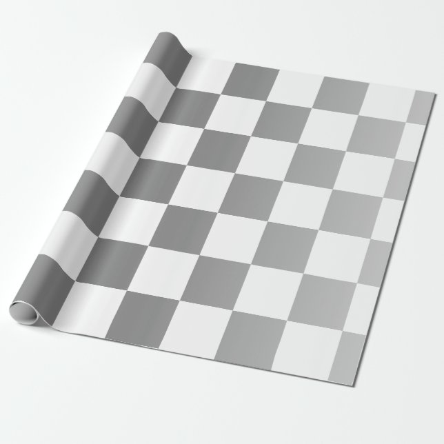 Papel De Presente Gradiente Prateado Lisos Xadrez Branco – Elegante (Desenrolado)