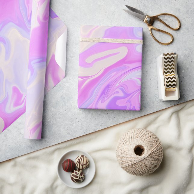 Papel De Presente Gradiente Roxo-Rosa e Iridescente Marble (Artesanato)