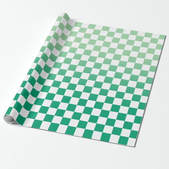 Papel De Presente Gradiente Verde Verificado Moderno e Padrão Branco (Desenrolado)