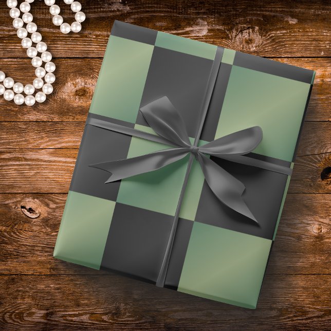 Papel De Presente Gradiente Xadrez Preto Verde Oliva Moderno  (Criador carregado)