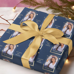 Papel De Presente Graduação Azul Dourada Sun Moon Stars Formando F