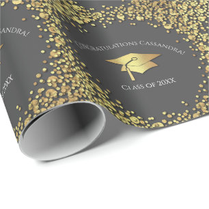 Papel De Presente Graduação Cinza e Dourado