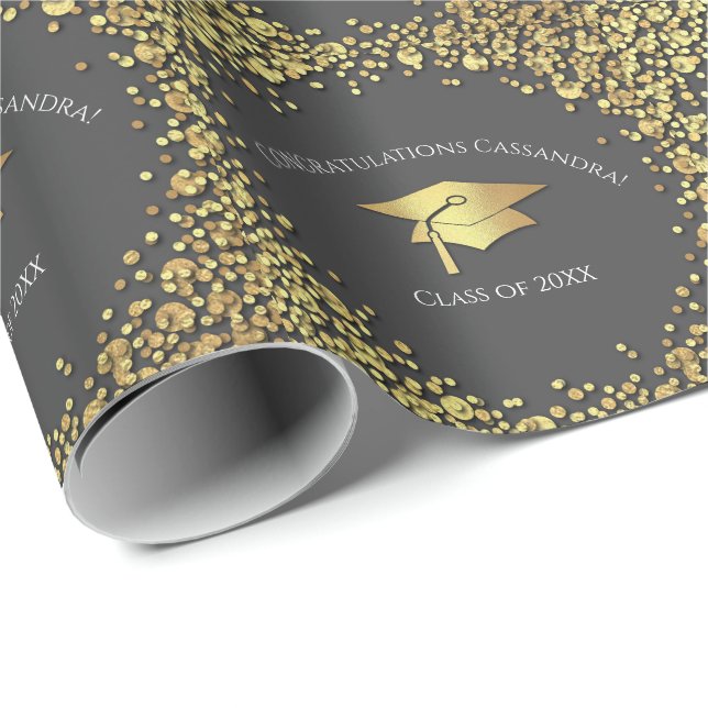Papel De Presente Graduação Cinza e Dourado (Ponta do rolo)