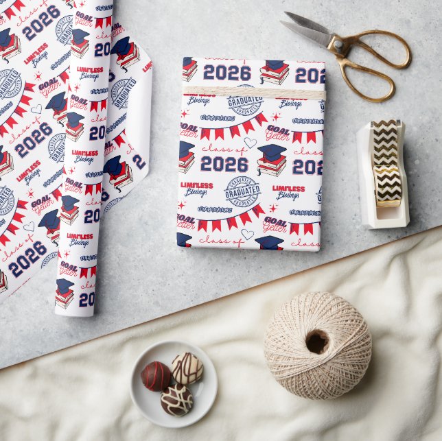 Papel De Presente Graduação da Turma de 2026 Blue & Red (Artesanato)