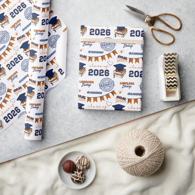 Papel De Presente Graduação da Turma de 2026 da Blue Orange (Artesanato)
