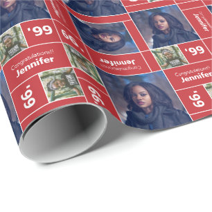 Papel De Presente Graduação de Foto Quadrada Ano Vermelho