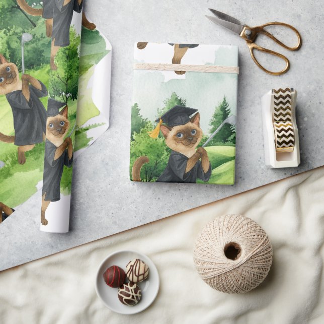 Papel De Presente Graduação de Golfe temática para amante de gatos g (Artesanato)