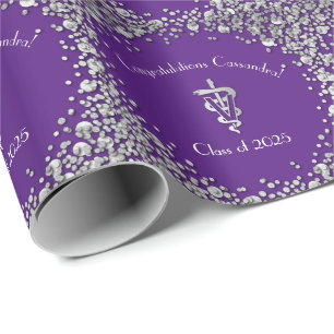 Papel De Presente Graduação de Veterinário Roxo Prata