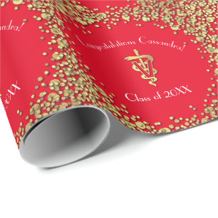 Papel De Presente Graduação de Veterinário Vermelho e Dourado
