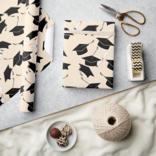 Papel De Presente Graduação do padrão do Boné de Formando