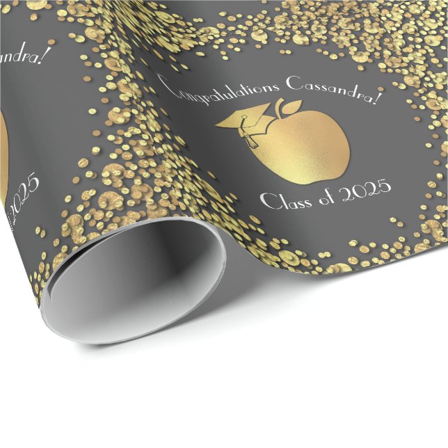 Papel De Presente Graduação em Formação de Professores Cinza Dourado (Ponta do rolo)