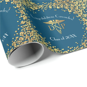 Papel De Presente Graduação em Prática de Enfermagem Azul Dourado