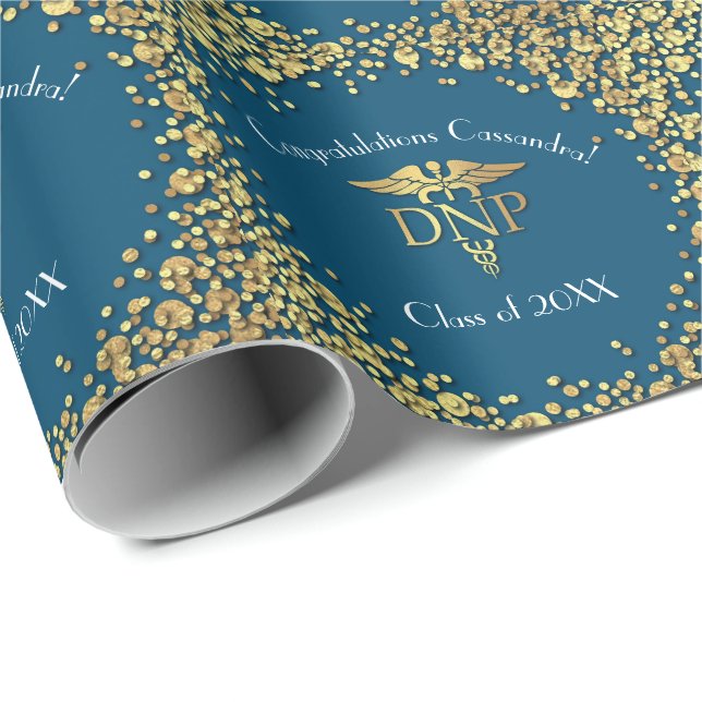 Papel De Presente Graduação em Prática de Enfermagem Azul Dourado (Ponta do rolo)