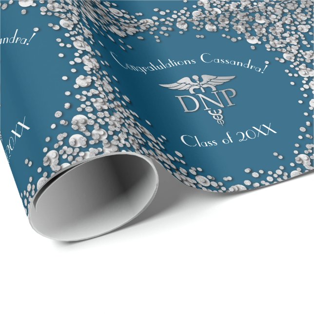 Papel De Presente Graduação em Prática de Enfermagem Azul Prata (Ponta do rolo)