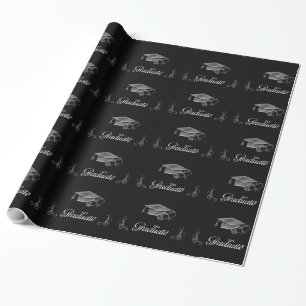 Papel De Presente Graduação em preto e prata 3D aparência, Boné e di