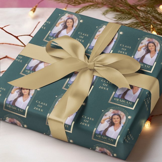 Papel De Presente Graduação Estrelas de Lua Verde Dourada do Sol For (Criador carregado)