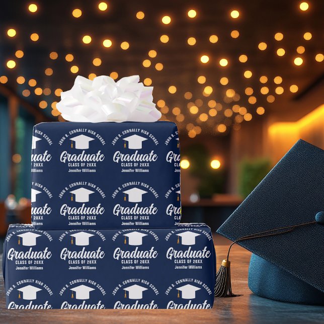 Papel De Presente Graduação Personalizada do Formando Branco Azul ma (Criador carregado)