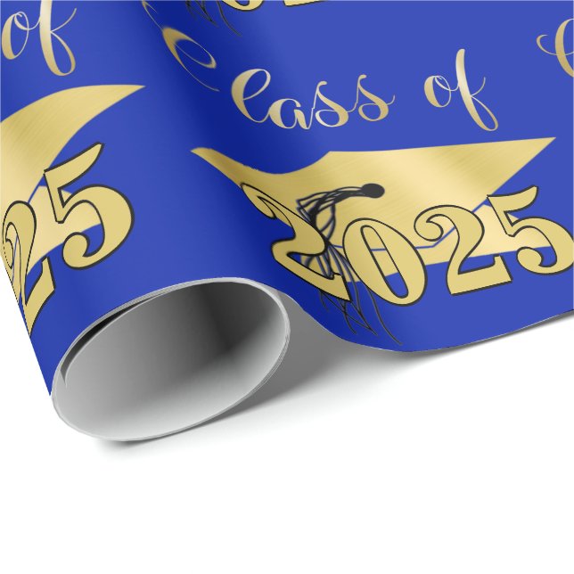 Papel De Presente Graduação Real Azul Classe Dourada Metálica Ano (Ponta do rolo)
