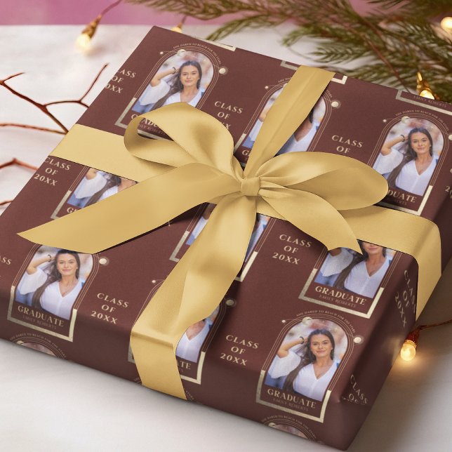 Papel De Presente Graduação Vermelha Dourada Sun Moon Stars Formando (Criador carregado)