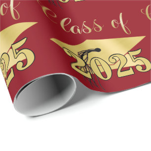 Papel De Presente Graduação Vermelho Metálico Dourado Classe Ano