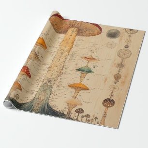 Papel De Presente Gráfico Botânico de Cogumelo Vintage (11)