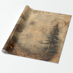 Papel De Presente Gráfico Botânico de Cogumelo Vintage (3)