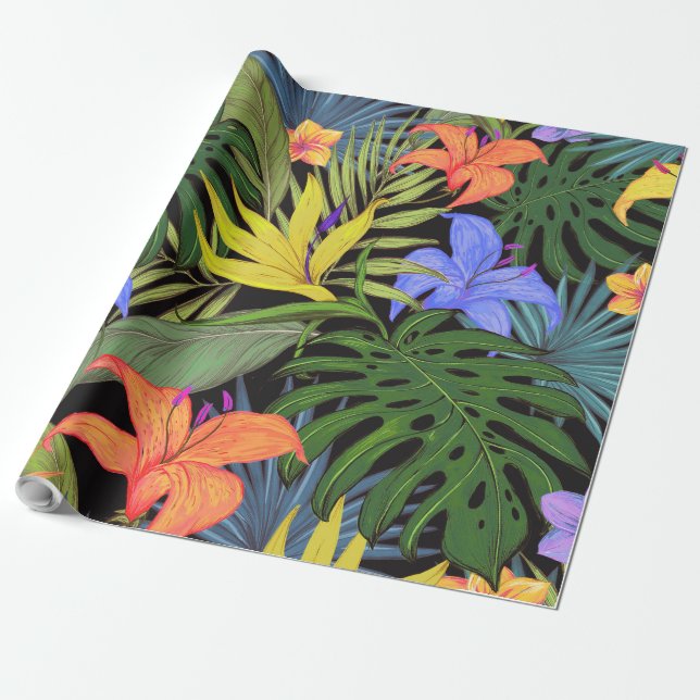 Papel De Presente Gráfico da Flor Tropical Hawaii Aloha (Desenrolado)