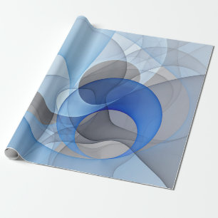 Papel De Presente Gráfico de Arte Fractal de Cinza Azul Moderno