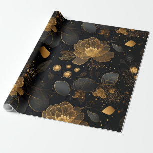 Papel De Presente Gráfico de rosas pretas e douradas