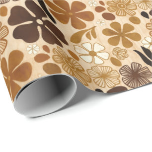 Papel De Presente Gráfico Floral Retro dos Anos 1970