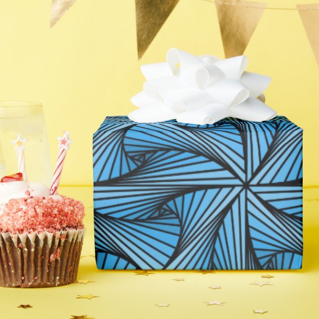 Papel De Presente Gráfico Geométrico 3D Torção Espiral Azul (Festa de aniversário)