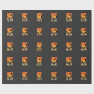 Papel De Presente Gráficos de Outono do Gato do Dia das Bruxas Pôr d