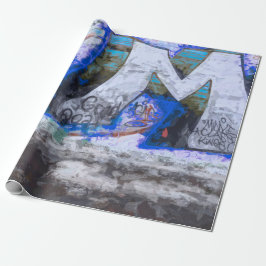 Papel De Presente Grafite Azul Urbano Grunge Street Wall Painting