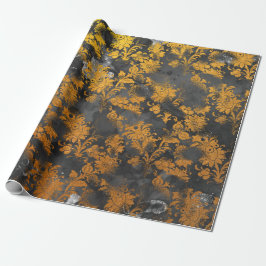 Papel De Presente Grafite Cinza Dourada Chic Floral Preto