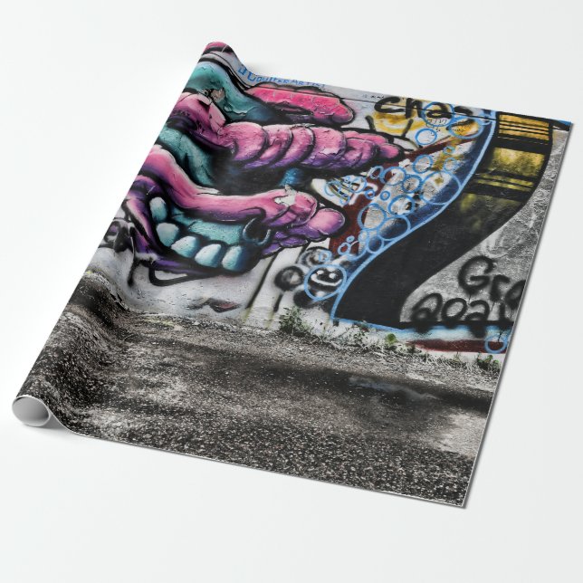 Papel De Presente Grafite Cinza Pink Skull Urban Street Wall Art (Desenrolado)