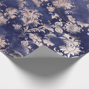 Papel De Presente Grafite Dourada da Flor Rosa Azul Shabby