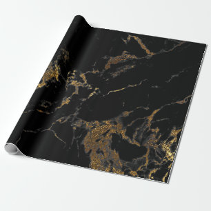 Papel De Presente Grafite Dourada Glam Marble Preto