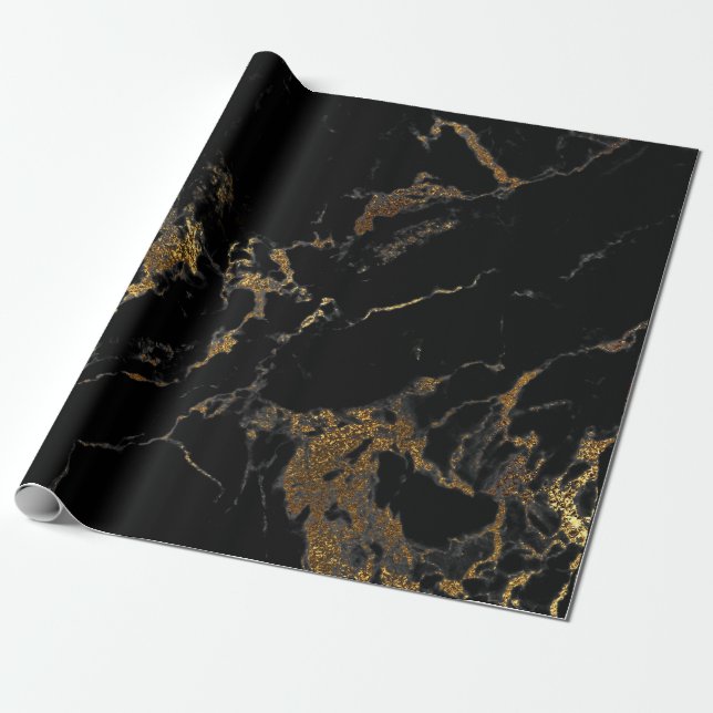 Papel De Presente Grafite Dourada Glam Marble Preto (Desenrolado)