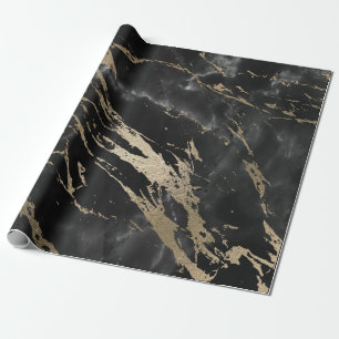 Papel De Presente Grafite Preta Deluxe Dourado Marble Shiny Glam