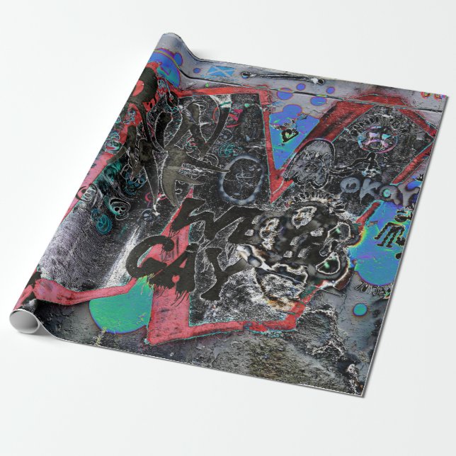 Papel De Presente Grafite Red Black Letters Urban Street Wall Art (Desenrolado)