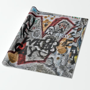 Papel De Presente Grafite Red Cinza Letters Urban Street Wall