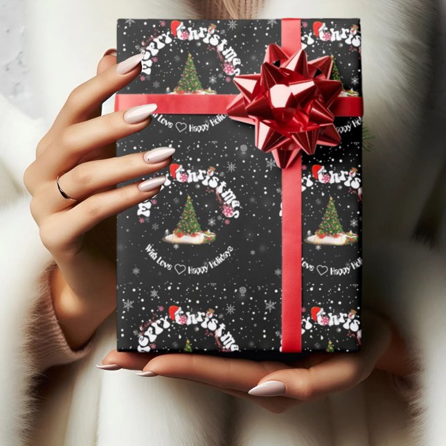 Papel De Presente Grafite Redondo de Natal Preto Moderno (Criador carregado)